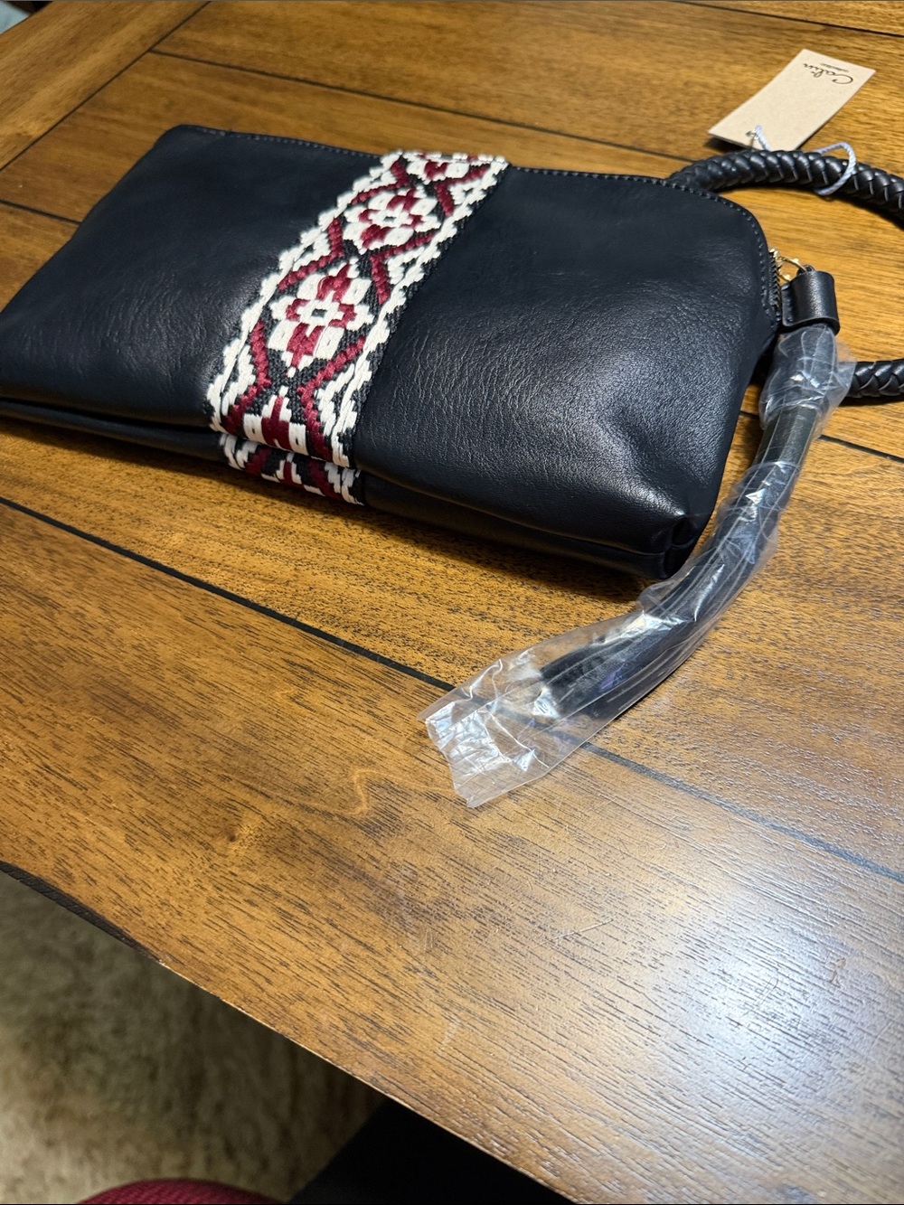 NWT Black clutch purse with Red & White Woven Accent